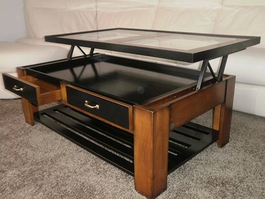 Mueble mesa centro elevable abierta clasico contemporaneo cerezo negro tuesta